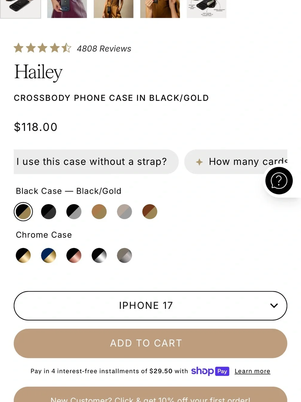 Bandolier Hailey Crossbody Phone Case in Black with Gold Hardware
